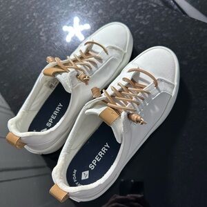 Sperry White Canvas Sneakers with Tan Accents